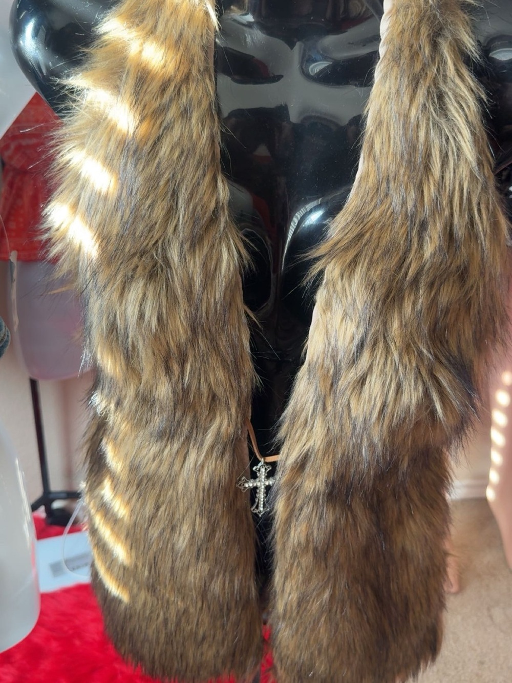 Faux Fur Brown Scarflike Vest Accessory